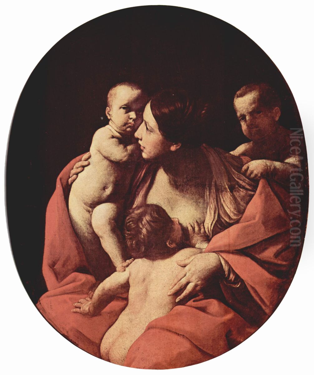 Caritas, Oval Oil Painting by Guido Reni