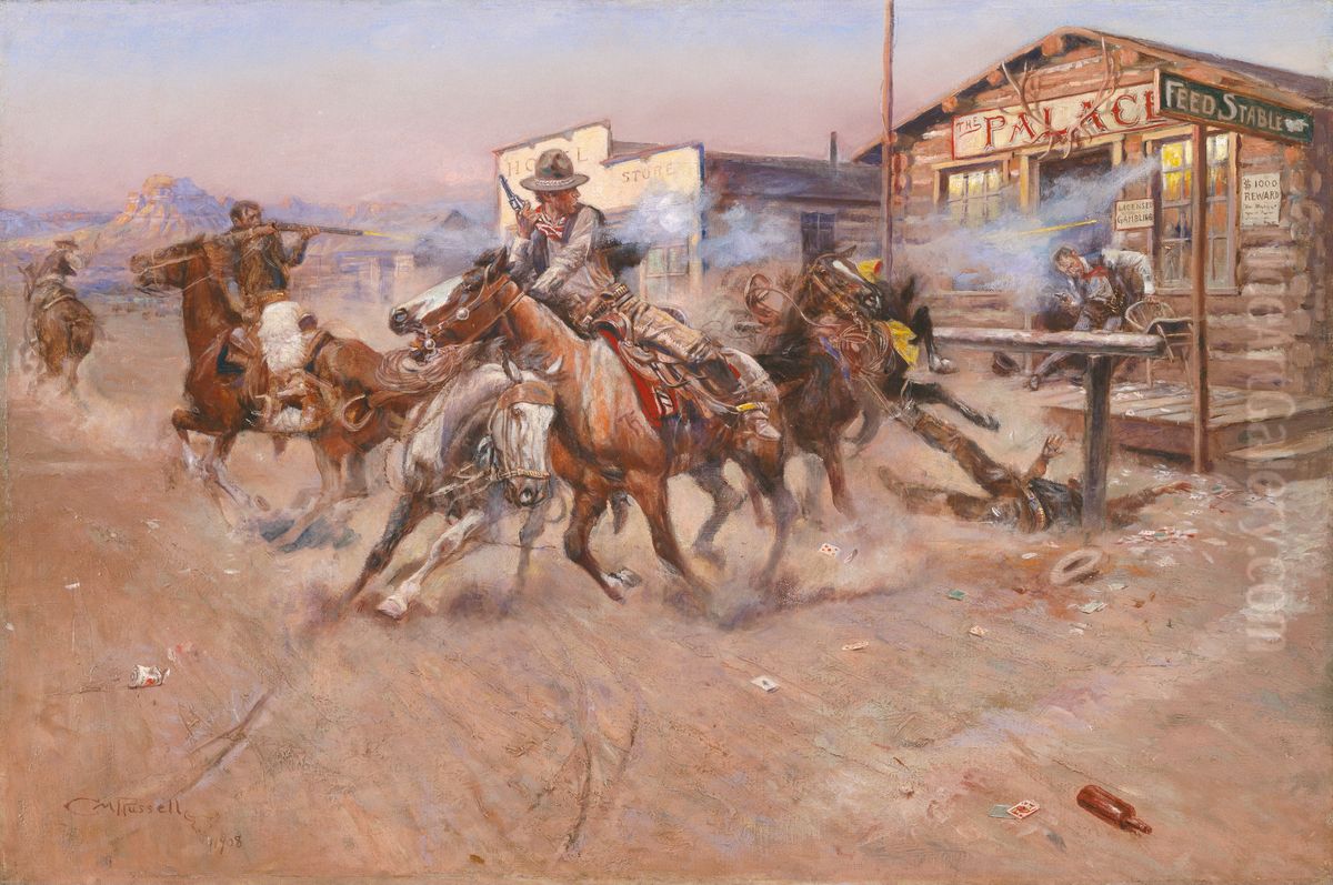 Smoke of a .45 Oil Painting by Charles Marion Russell