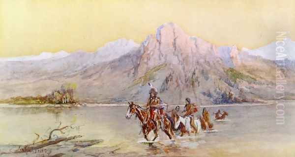 Crossing the Missouri, #1 Oil Painting by Charles Marion Russell