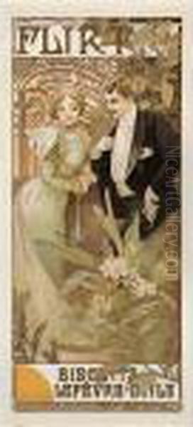 Flirt (r./w. 72) Oil Painting by Alphonse Maria Mucha