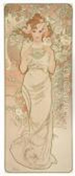 Rose,from The Four Flowers Oil Painting by Alphonse Maria Mucha