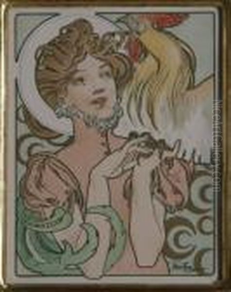 Design For Cocorico Oil Painting by Alphonse Maria Mucha