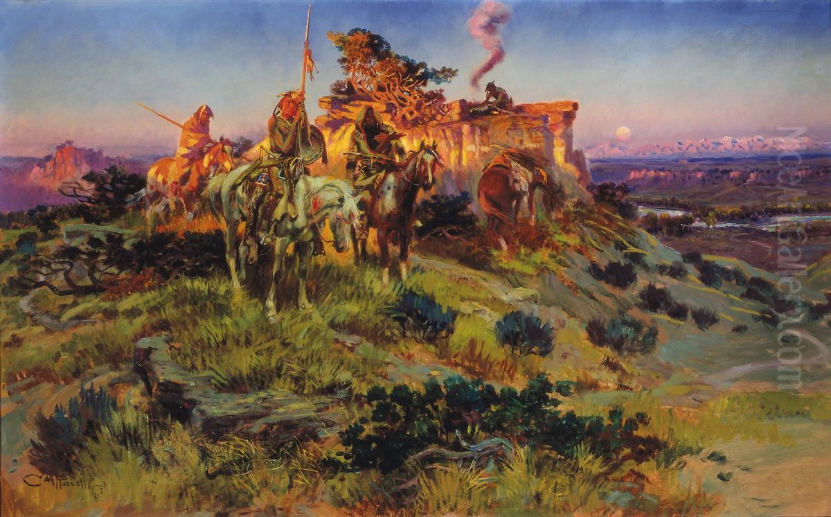 Smoke talk Oil Painting by Charles Marion Russell