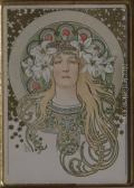 Sarah Bernhardt From La Plume Oil Painting by Alphonse Maria Mucha