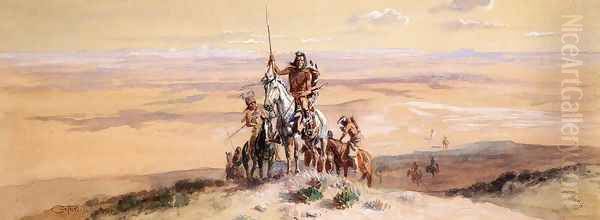 Indians on Plains Oil Painting by Charles Marion Russell