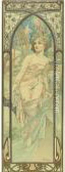 1860-1939
 Eveil Du Matin (r./w. 62) Oil Painting by Alphonse Maria Mucha