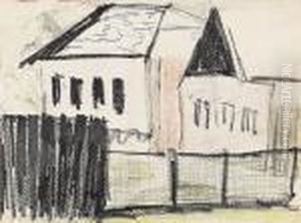 Hauser Hinter Einem Zaun Oil Painting by Otto Mueller