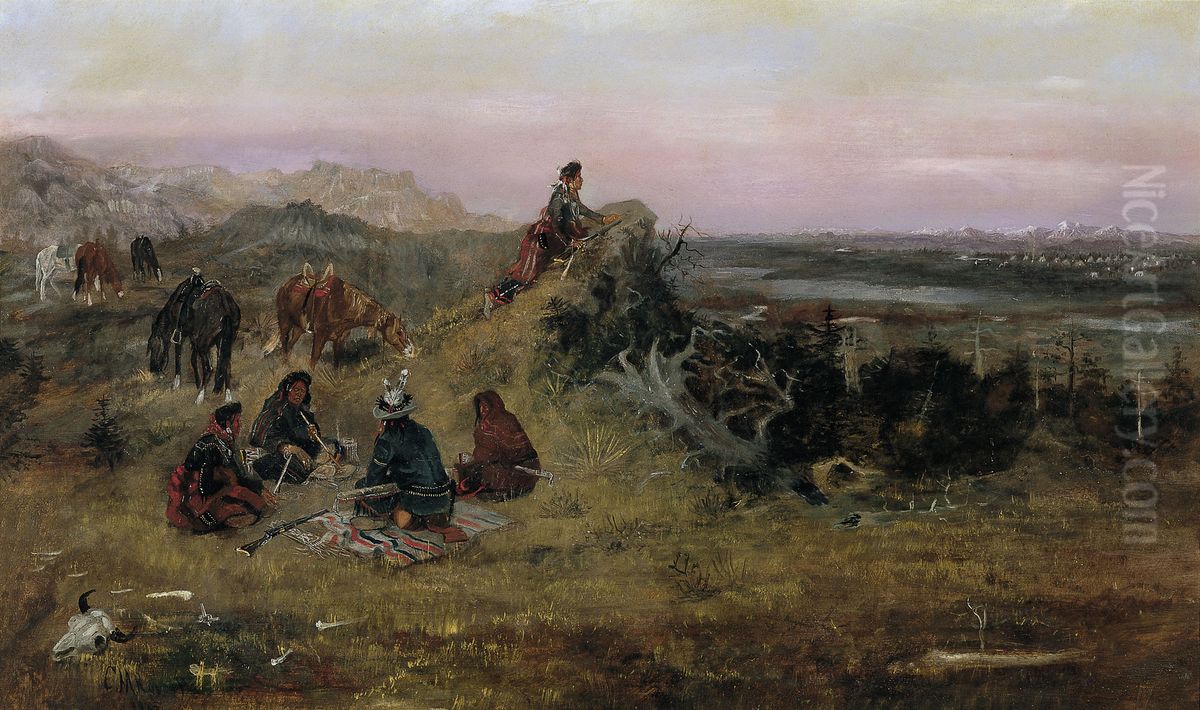 The Piegans Preparing to Steal Horses from the Crows Oil Painting by Charles Marion Russell