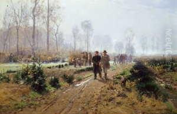 Morgendlicher Aufbruch Zur
 Herbstjagd. Oil Painting by Hugo Muhlig