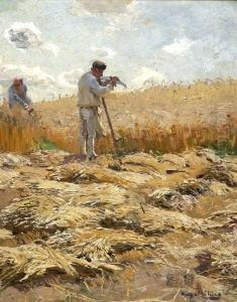 Hessische Schnitter Bei Der
 Arbeit. Oil Painting by Hugo Muhlig