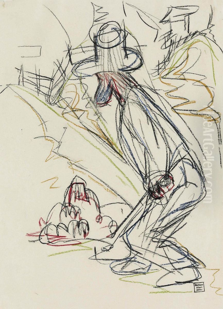 Grabender Bauer Oil Painting by Albert Muller