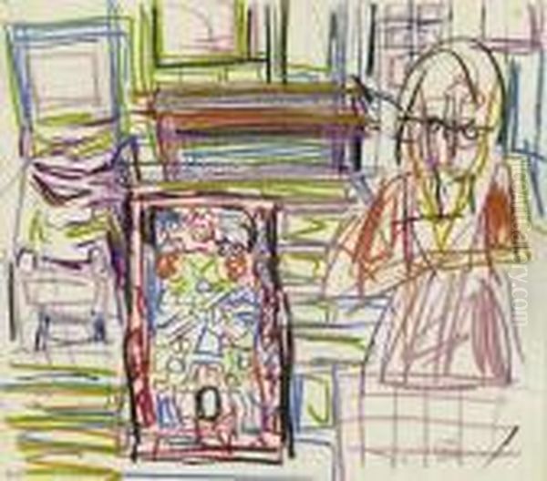 Frau In Zimmer Mit Teppich Oil Painting by Albert Muller