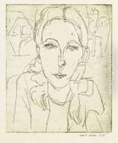 Frauenkopf Iv Oil Painting by Albert Muller