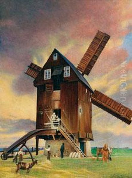 Alte Windmuhle In Roitzsch Bei Wurzen Oil Painting by Richard Muller