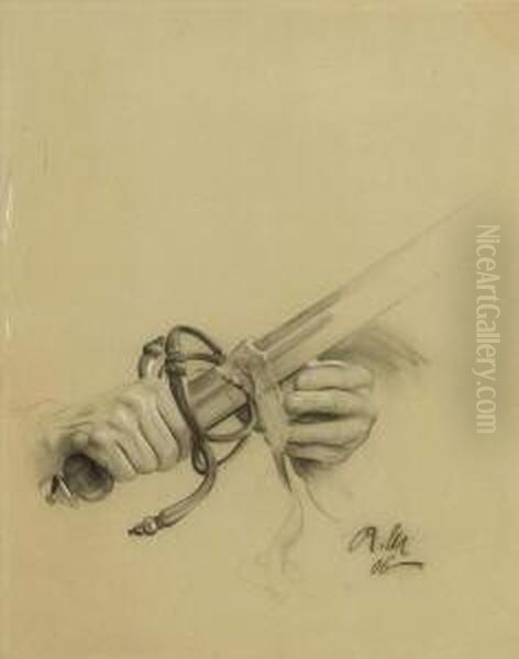 Trivialitat (eine Kartoffel Wird Mit Dem Schwert Geschalt). 1906 Oil Painting by Richard Muller