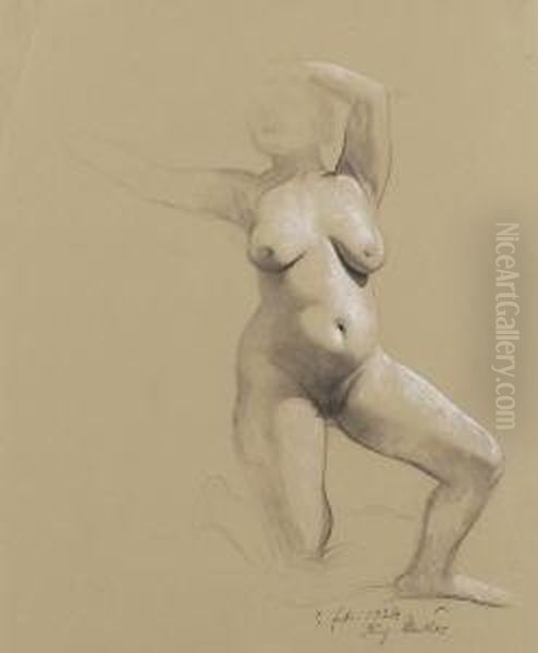 Knieender Weiblicher Akt. Oil Painting by Richard Muller