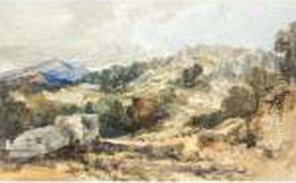 View From The South East Of The 
Pillar Tomb And The Roman Acropolis At Xanthus, Lycia, With Rock Tombs 
In The Cliff Face Oil Painting by William James Muller