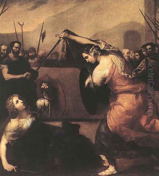 The Duel of Isabella de Carazzi and Diambra de Pottinella 1636 Oil Painting by Jusepe de Ribera
