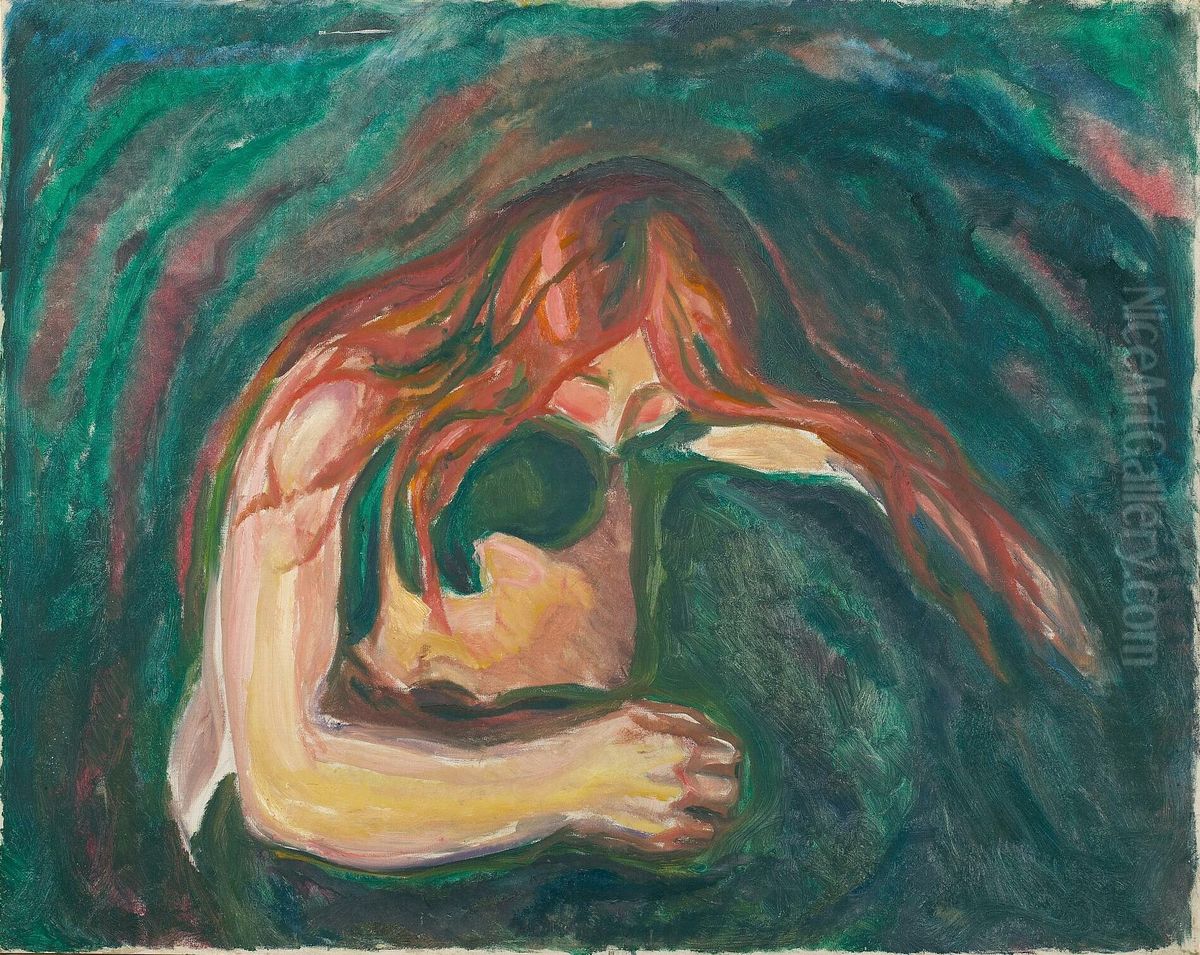 Vampire Oil Painting by Edvard Munch