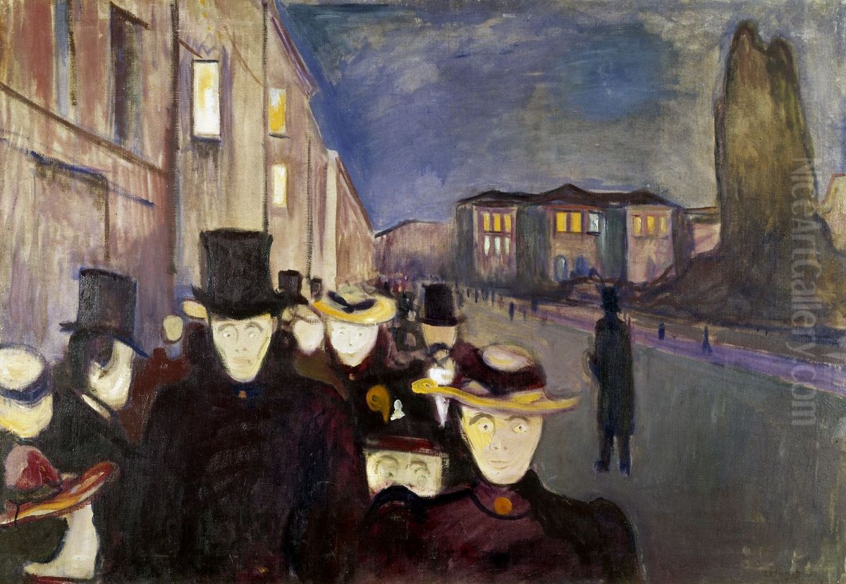 Evening On Karl Johan Oil Painting by Edvard Munch