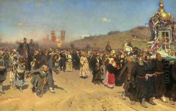 A Religious Procession in the Province of Kursk, 1880-83 Oil Painting by Repin Iliya