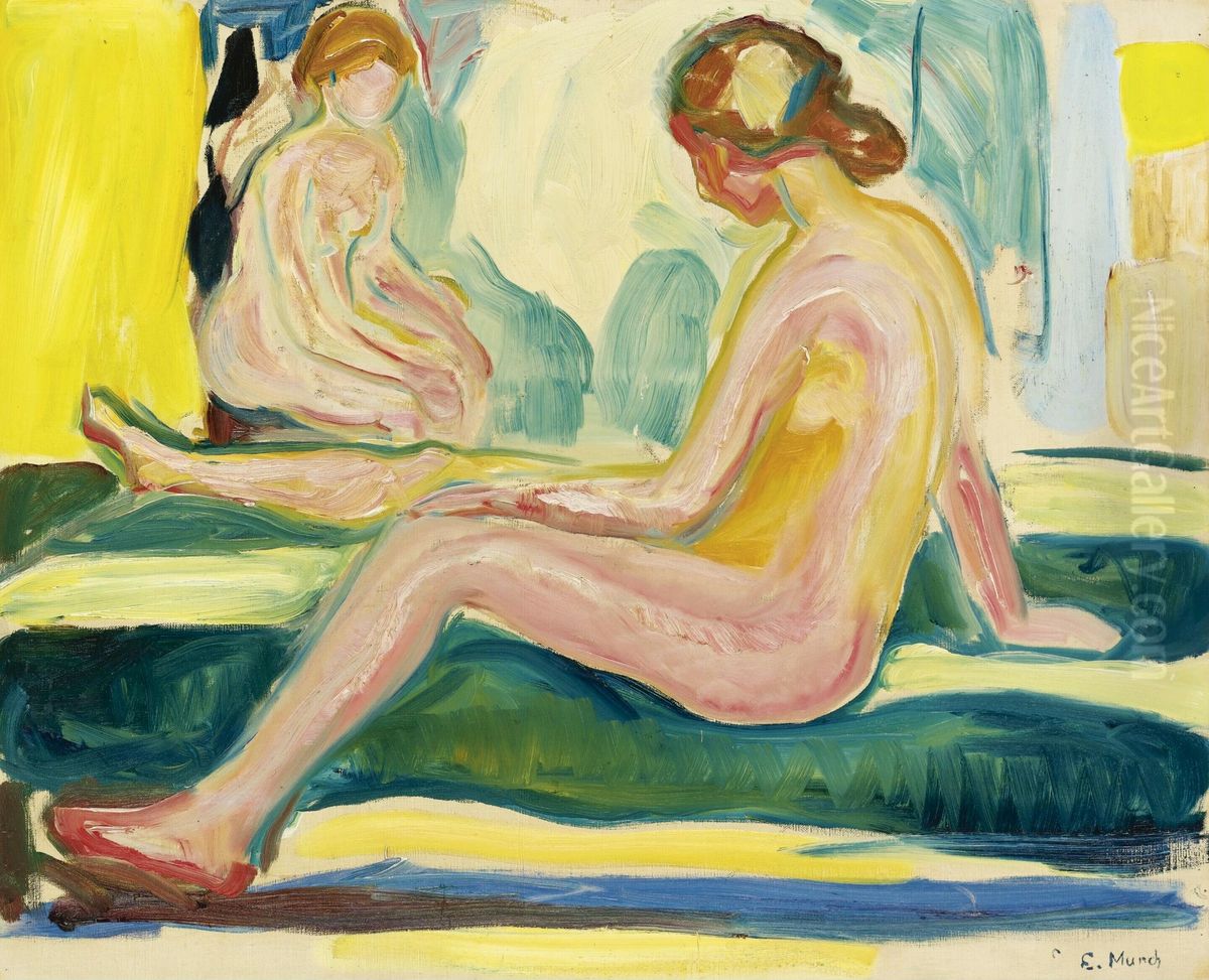 Seated Female Nudes Oil Painting by Edvard Munch