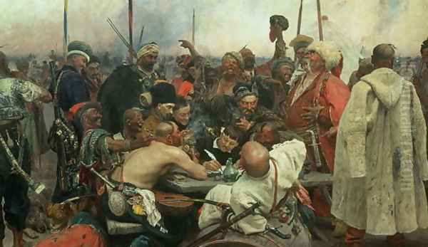 The Zaporozhye Cossacks writing a letter to the Turkish Sultan, 1890-91 Oil Painting by Repin Iliya