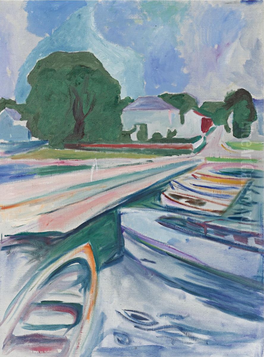 Rowboats At Asgardstrand Oil Painting by Edvard Munch