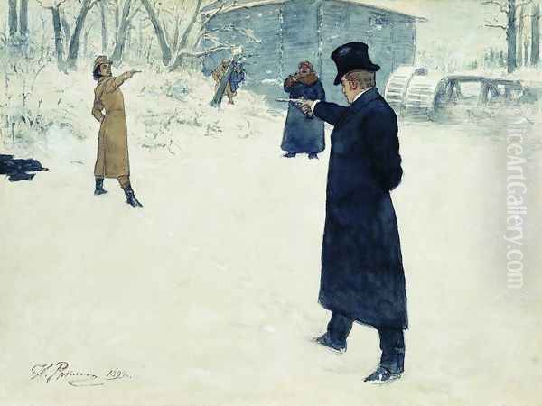Eugene Onegin and Vladimir Lensky's duel Oil Painting by Repin Iliya