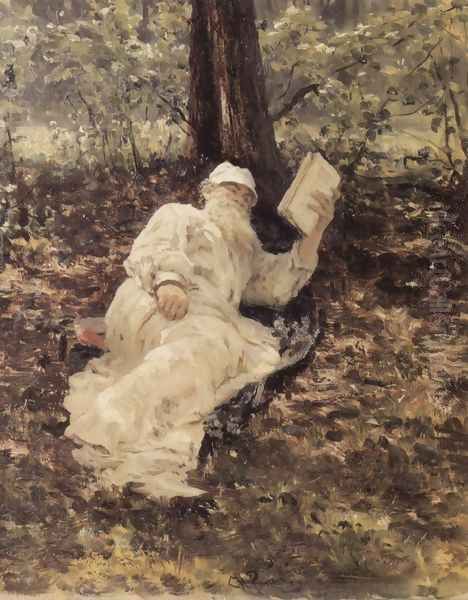 Portrait of Lev Tolstoy 1893 Oil Painting by Repin Iliya