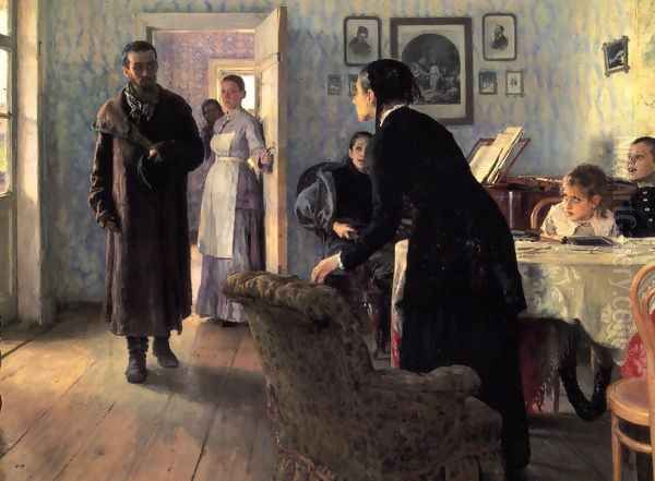Unexpected Visitors (or They did not Expect Him) Oil Painting by Repin Iliya