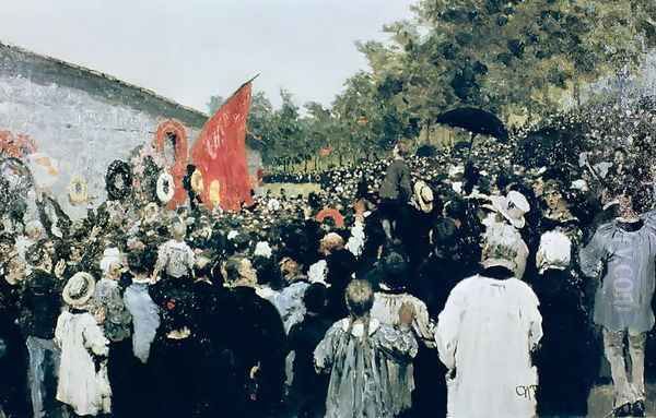 Meeting at the Mur des Federes - Pere Lachaise, 1883 Oil Painting by Repin Iliya