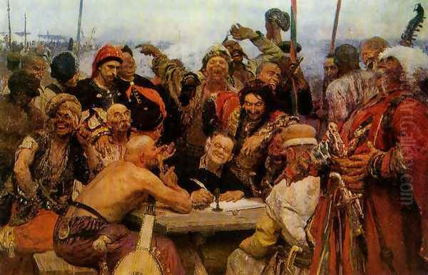 The Reply of the Zaporozhian Cossacks to Sultan of Turkey, sketch Oil Painting by Repin Iliya