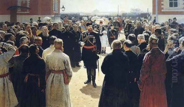 Aleksander III receiving rural district elders in the yard of Petrovsky Palace in Moscow Oil Painting by Repin Iliya