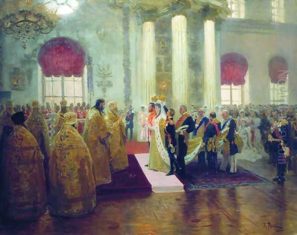 Wedding of Nicholas II and Alexandra Fyodorovna, 1894 Oil Painting by Repin Iliya