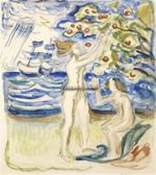 Noytralien Akvarell Pa Papir 
Papirmal: 56x50 Billedmal: 54x48 Signert Nede Til Hoyre Med Rod 
Fargestift: Edv Munch Akvarellen Er Ifolge Munch-museet Utfort Omkring 
1915 Og Ble Trolig Senere Forlegg For Fargelitografiet 