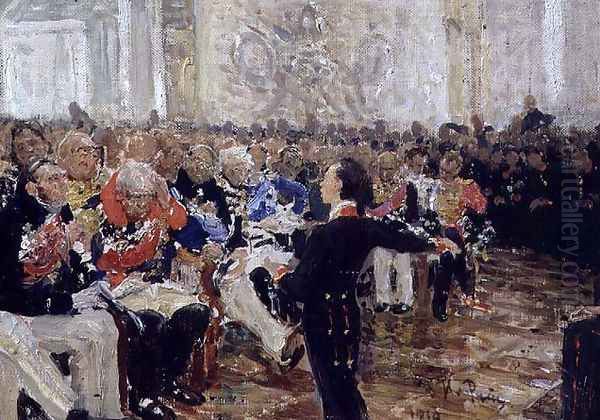 Aleksandr Sergeevich Pushkin (1799-1837) Performing Poetry at the Lyceum on the 8th January 1815, 1910 Oil Painting by Repin Iliya