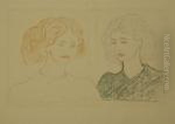 Zwei Frauenkopfe Oil Painting by Edvard Munch