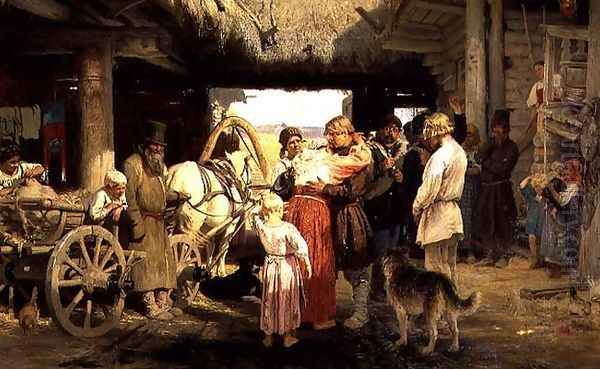 The Leave-Taking of the New Recruit, 1879 Oil Painting by Repin Iliya