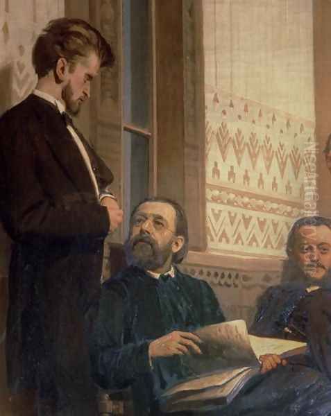 Eduard Frantsovitch Napravnik (1839-1916) and Bedrich Smetana (1824-84), from Slavonic Composers, 1890s Oil Painting by Repin Iliya