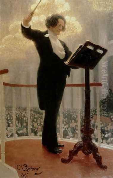 Portrait of the Russian Composer Anton Grigoryevich Rubinstein (1829-1894) 1915 Oil Painting by Repin Iliya