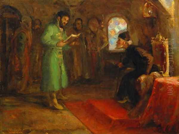 Boris Godunov with Ivan the Terrible Oil Painting by Repin Iliya