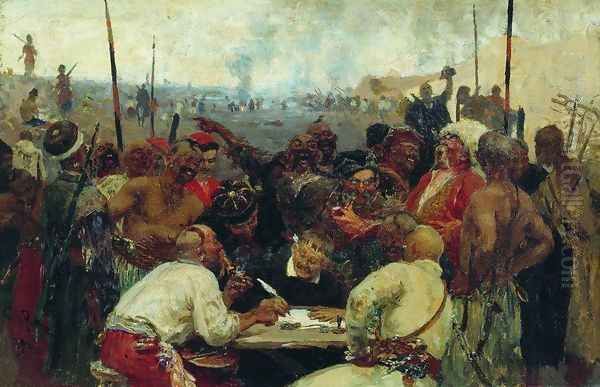 The Reply of the Zaporozhian Cossacks to Sultan of Turkey, sketch 2 Oil Painting by Repin Iliya
