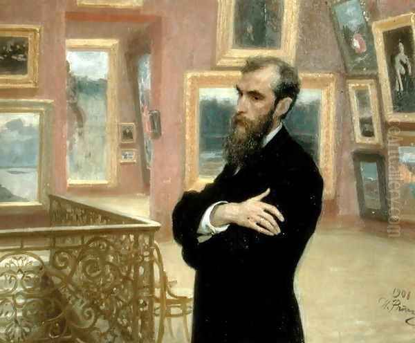Portrait of Pavel Tretyakov (1832-98) in the Gallery, 1901 Oil Painting by Repin Iliya