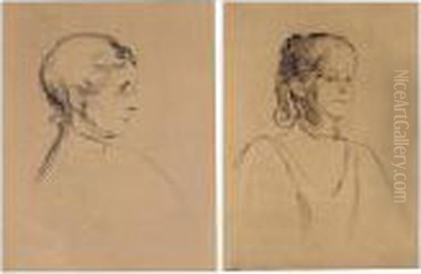 Portrait Of Ingeborg Heiberg; 
And Portrait Of Ragnhild Heiberg (willoch 29; And 45; Schiefler 38; And 
53) Oil Painting by Edvard Munch