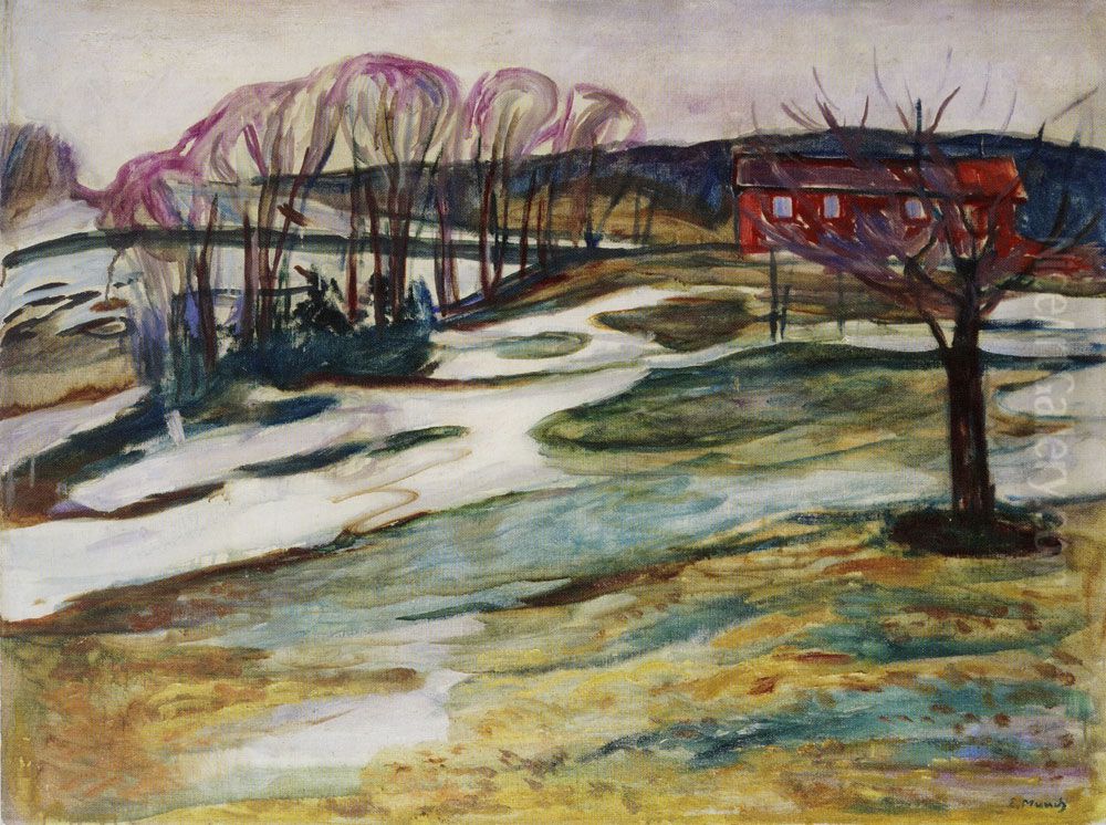 Landscape With Red House Oil Painting by Edvard Munch