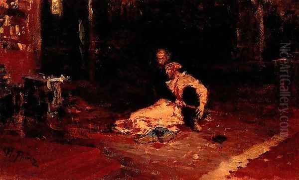 Ivan the Terrible and his son Ivan 1870-1873 (sketch) Oil Painting by Repin Iliya