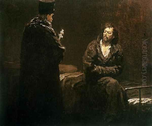 Refusal of Confession, 1879-85 Oil Painting by Repin Iliya