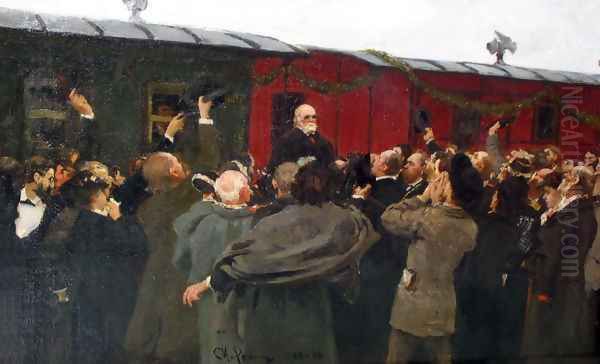 Arrival of Nikolai Ivanovich Pirogov to Moscow in the 50th anniversary of his scientific activities Oil Painting by Repin Iliya