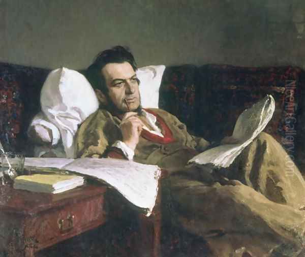 Portrait of Mikhail Glinka at the time of his composition of the opera 'Ruslan and Ludmilla', c.1887 Oil Painting by Repin Iliya